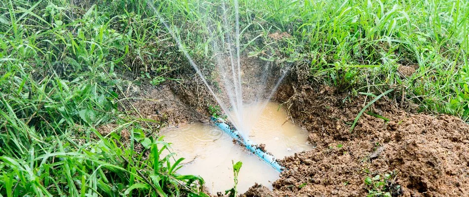 Water line break of an irrigation system in Charlotte, NC.