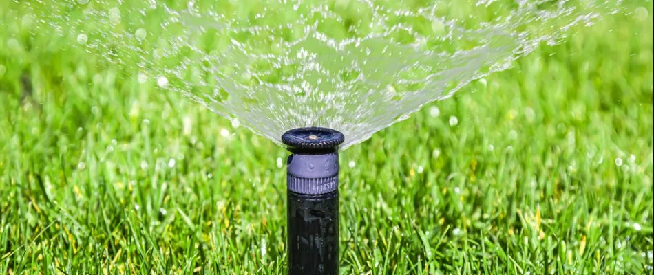 Water spraying from an irrigation system on a property in Cabarrus County, NC.